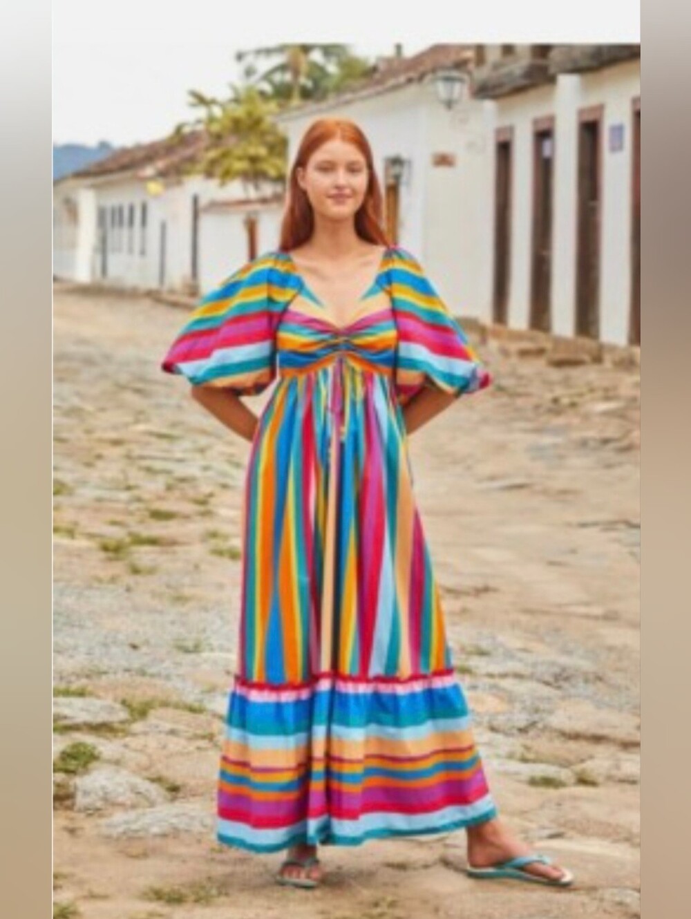 FARM Rio Striped Scarf Maxi Ruffled Dress XS